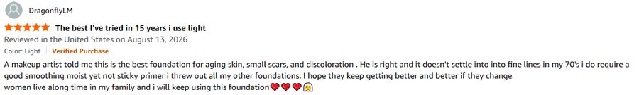 Five-star Amazon review, Verified Purchase: The best I have tried in 15 years